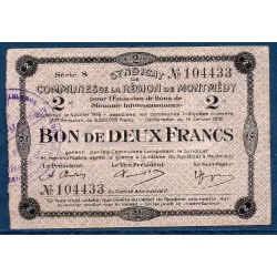 Bon intercommunaux Montmédy 2 francs, TB, 14.1.1918 Pirot 55-14 Billet