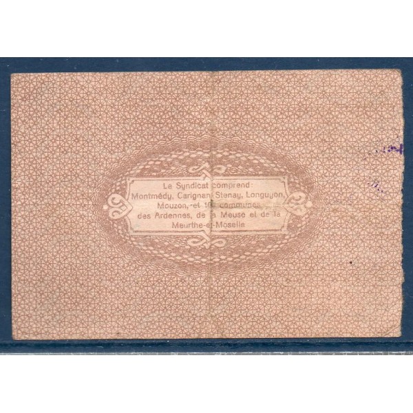 Bon intercommunaux Montmédy 2 francs, TB, 14.1.1918 Pirot 55-14 Billet
