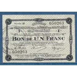 Bon intercommunaux Montmédy 1 franc, TTB+, 14.1.1918 Pirot 55-13 Billet