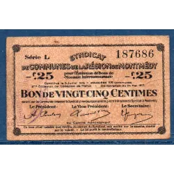 Bon intercommunaux Montmédy 25 centimes, TB, 24.5.1917 Pirot 55-07 Billet