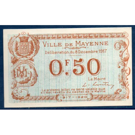 Bon ville Mayenne 50 centimes, Spl, 8.12.1917 Pirot 53.14 Billet
