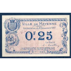 Bon ville Mayenne 25 centimes, Sup, 8.12.1917 Pirot 53.25 Billet