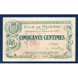 Bon ville Mayenne 50 centimes, Spl, 8.12.1917 Pirot 53.22 Billet