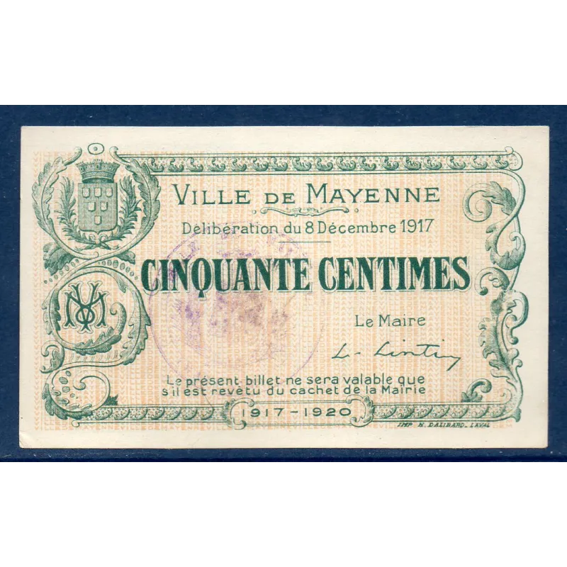 Bon ville Mayenne 50 centimes, Spl, 8.12.1917 Pirot 53.22 Billet
