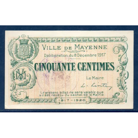 Bon ville Mayenne 50 centimes, Spl, 8.12.1917 Pirot 53.22 Billet