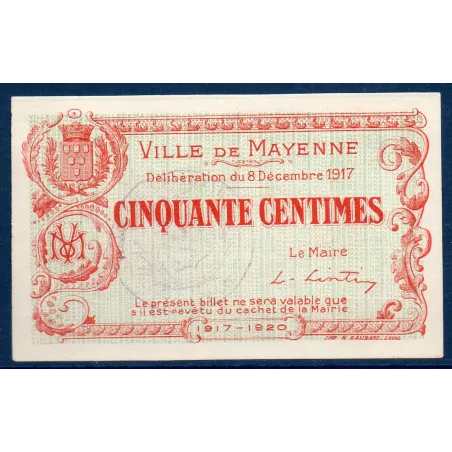 Bon ville Mayenne 50 centimes, Neuf, 8.12.1917 Pirot 53.18 Billet