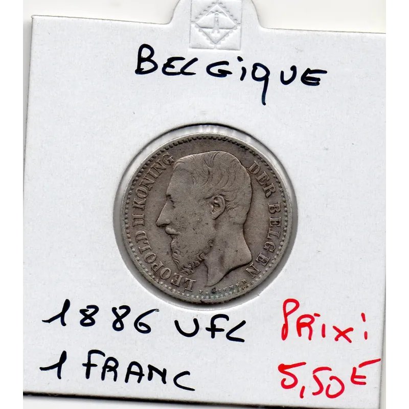 Belgique 1 Franc 1886 en Flamand TTB, KM.29 Leopold II Belgique 1 Franc 1886 en Flamand TTB, KM.29 Leopold II