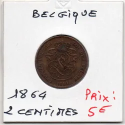Belgique 2 centimes 1864 TTB, KM.4 Lion