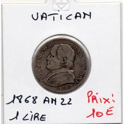 Vatican Pius ou Pie IX 1 lire 1868 an XXII TB+, KM.1378