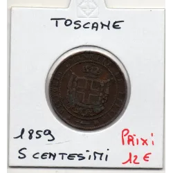 Italie Toscane 5 centesimi 1859 TTB, KM.6 Blason Savoie
