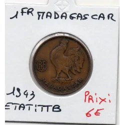 Madagascar 1 franc 1943 TTB, Lec 94 pièce de monnaie