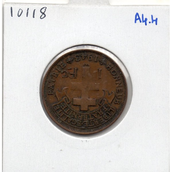 Madagascar 1 franc 1943 TTB, Lec 94 pièce de monnaie