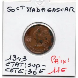 Madagascar 50 centimes 1943 Sup-, Lec.93 Coq france libre