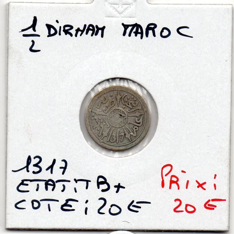 Maroc 1/2 Dirham 1317 AH -1900 TB, Lec 107 pièce de monnaie