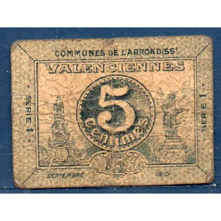 Bon Arrondissement Valenciennes 5 centimes, B, 1915 Pirot 59-3242 Billet