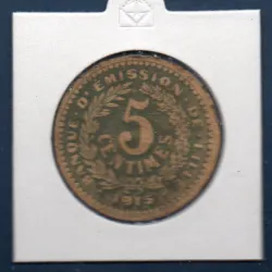 Bon Banque d'émission Lille 5 centimes, TTB, 1915 Pirot 59-3058 Billet