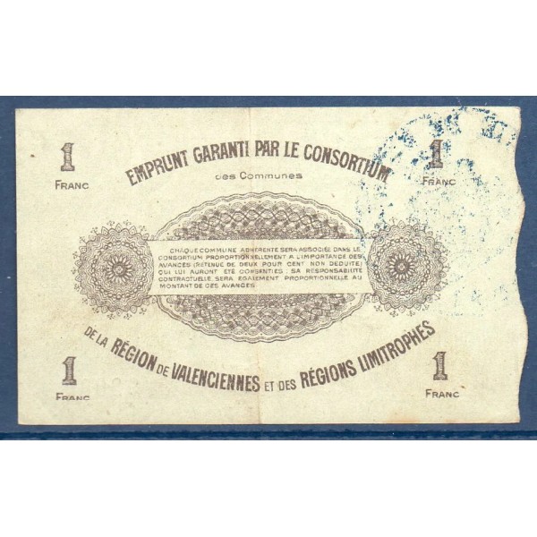 Bon ville Région Valenciennes et limitrophes 1 franc, TTB+, 11.1917 Pirot 59-2583 Billet