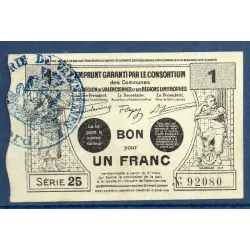 Bon ville Région Valenciennes et limitrophes 1 franc, TTB+, 11.1917 Pirot 59-2583 Billet