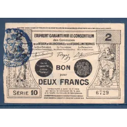 Bon ville Région Valenciennes et limitrophes 2 francs, TTB, 15.5.1916 Pirot 59-2567 Billet