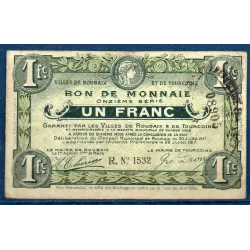Bon ville Roubaix et Tourcoing 1 franc, TB, 20.7.1917 Pirot 59-2174 Billet