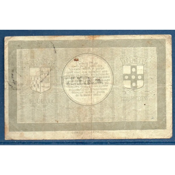 Bon ville Roubaix et Tourcoing 1 franc, TB, 20.4.1916 Pirot 59-2085 Billet