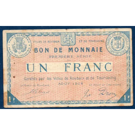 Bon ville Roubaix et Tourcoing 1 franc, B, 8.1915 Pirot 59-2056 Billet