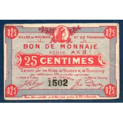 Bon ville Roubaix et Tourcoing 25 centimes, TB, ND Pirot 59-2049 Billet