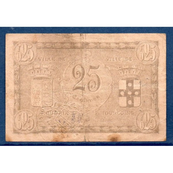 Bon ville Roubaix et Tourcoing 25 centimes, TB, 16.12.1916 Pirot 59-2128 Billet