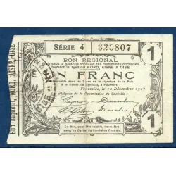 Bon régional Nord, Aisne et Oise (Fourmies) 1 franc, TTB, 12.12.1917 Pirot 59-1133 Billet