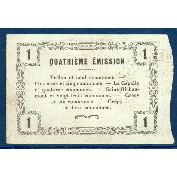 Bon régional Nord, Aisne et Oise (Fourmies) 1 franc, TTB, 12.12.1917 Pirot 59-1133 Billet