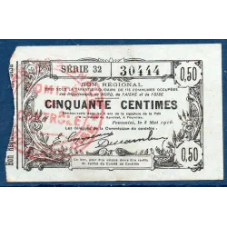 Bon régional Nord, Aisne et Oise (Fourmies) 50 centimes, TTB, 8.5.1916 Pirot 59-1115 Billet