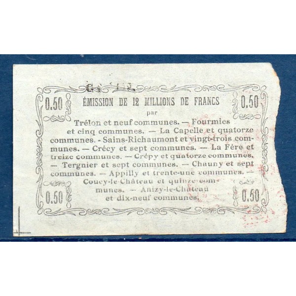 Bon régional Nord, Aisne et Oise (Fourmies) 50 centimes, TTB, 8.5.1916 Pirot 59-1115 Billet