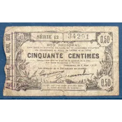 Bon régional Nord, Aisne et Oise (Fourmies) 50 centimes, B, 8.5.1916 Pirot 59-1115 Billet