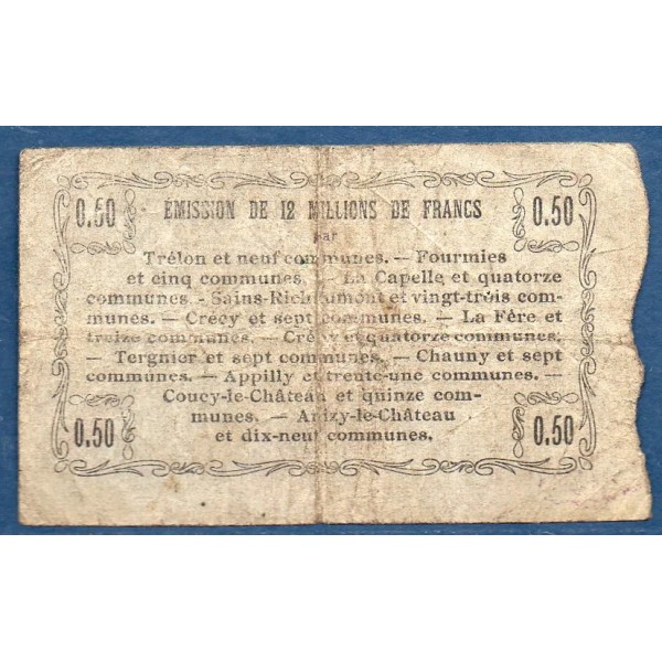 Bon régional Nord, Aisne et Oise (Fourmies) 50 centimes, B, 8.5.1916 Pirot 59-1115 Billet