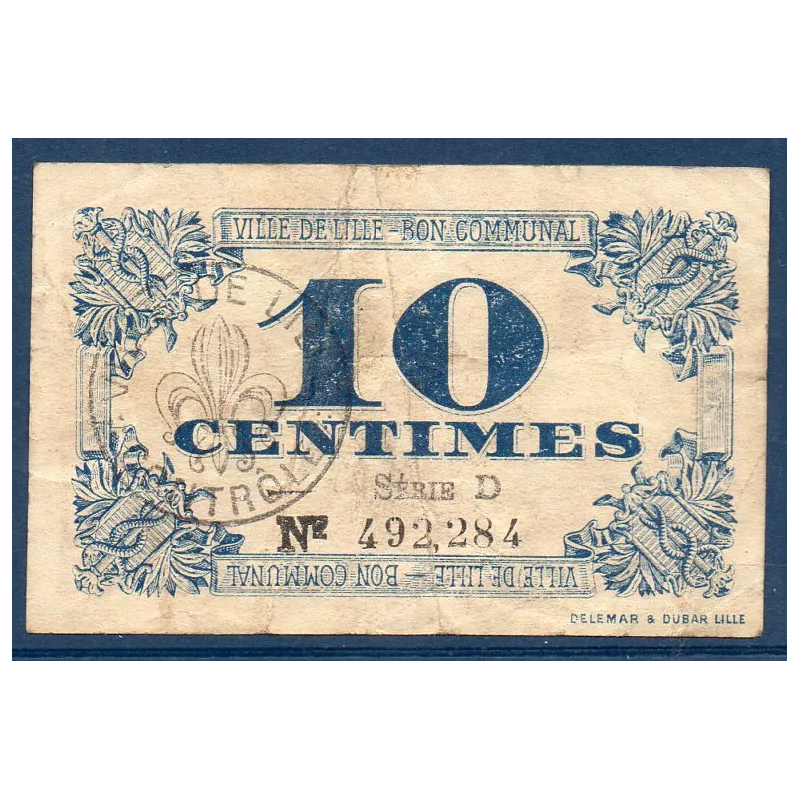 Bon communal Lille 10 centimes, TB, 31.10.1917 Pirot 59-1632 Billet Bon communal Lille 10 centimes, TB, 31.10.1917 Pirot 59-1632 Billet