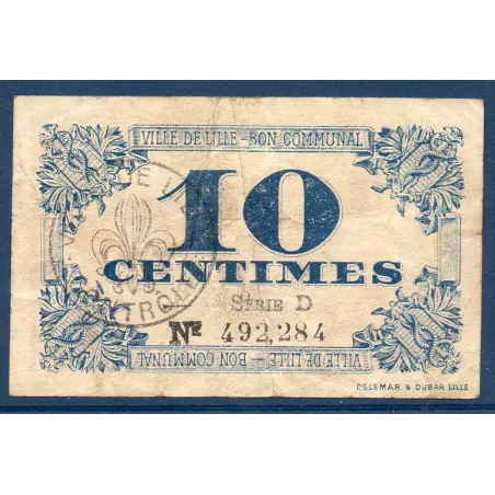 Bon communal Lille 10 centimes, TB, 31.10.1917 Pirot 59-1632 Billet