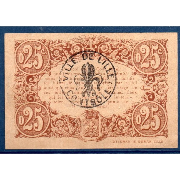Bon communal Lille 25 centimes, Sup, 13.7.1917 Pirot 59-1621 Billet