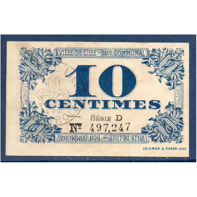 Bon communal Lille 10 centimes, TTB, 31.10.1917 Pirot 59-1632 Billet Bon communal Lille 10 centimes, TTB, 31.10.1917 Pirot 59-1632 Billet