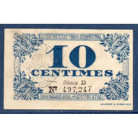 Bon communal Lille 10 centimes, TTB, 31.10.1917 Pirot 59-1632 Billet