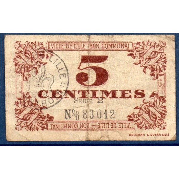 Bon communal Lille 5 centimes, B, 31.10.1917 Pirot 59-1630 Billet