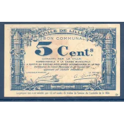 Bon communal Lille 5 centimes, TTB, 31.10.1917 Pirot 59-1630 Billet
