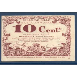 Bon communal Lille 10 centimes, TTB, 31.10.1917 Pirot 59-1632 Billet