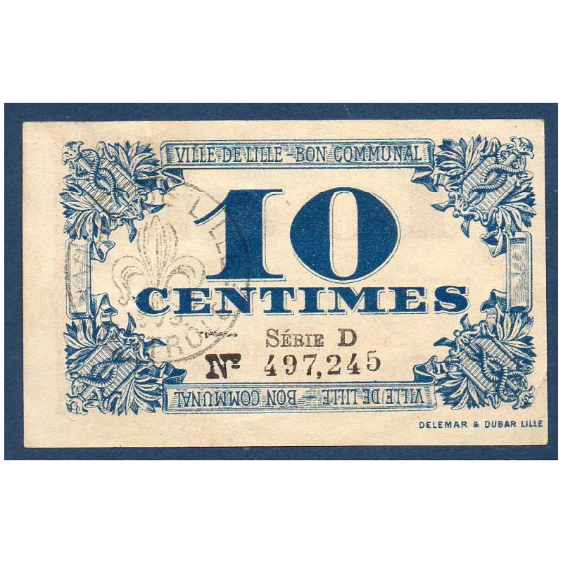 Bon communal Lille 10 centimes, TTB, 31.10.1917 Pirot 59-1632 Billet Bon communal Lille 10 centimes, TTB, 31.10.1917 Pirot 59-1632 Billet