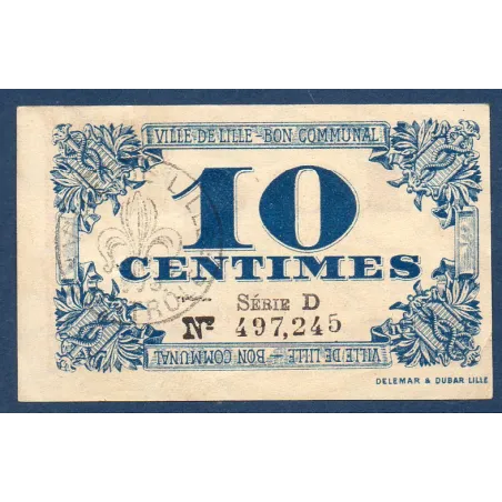 Bon communal Lille 10 centimes, TTB, 31.10.1917 Pirot 59-1632 Billet