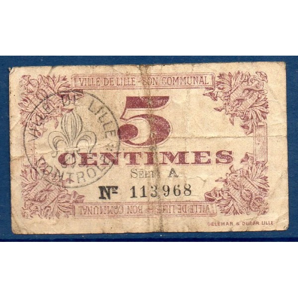 Bon communal Lille 5 centimes, B, 31.10.1917 Pirot 59-1630 Billet