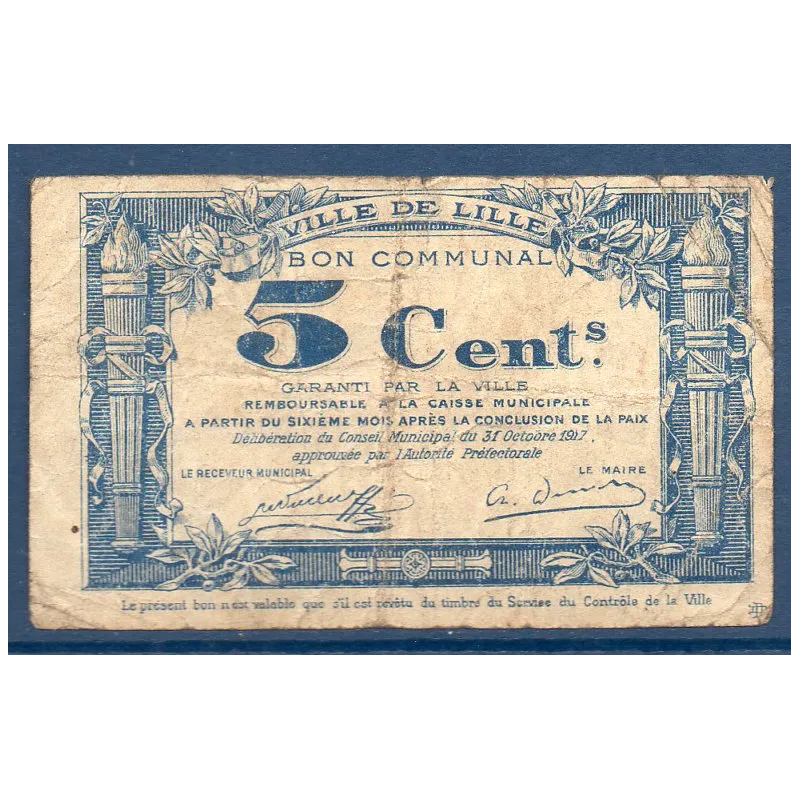 Bon communal Lille 5 centimes, B, 31.10.1917 Pirot 59-1630 Billet Bon communal Lille 5 centimes, B, 31.10.1917 Pirot 59-1630 Billet