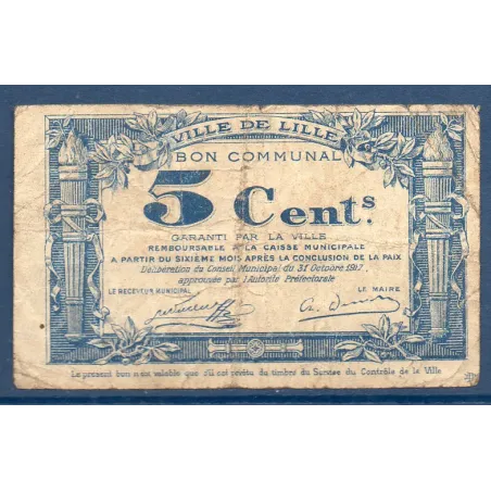 Bon communal Lille 5 centimes, B, 31.10.1917 Pirot 59-1630 Billet