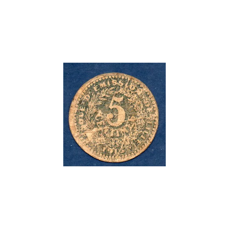Bon Banque d'émission Lille 5 centimes, B, 1915 Pirot 59-3058 Billet Bon Banque d'émission Lille 5 centimes, B, 1915 Pirot 59-3058 Billet