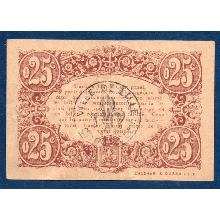Bon communal Lille 25 centimes, TTB, 13.7.1917 Pirot 59-1621 Billet