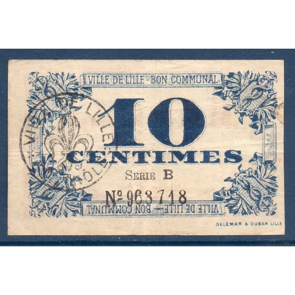 Bon communal Lille 10 centimes, TB+, 31.10.1917 Pirot 59-1632 Billet